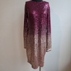 Fashion Nova Sparkling Pink and Gold Long Sleeve Dress